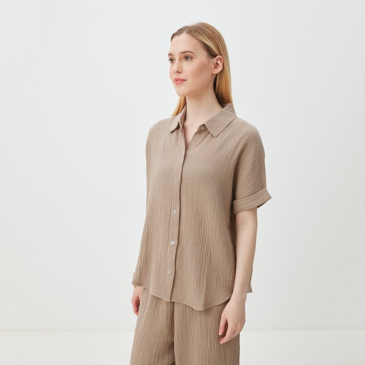 

Рубашка женская Maison David BLN921-1 бежевая XS, Бежевый, BLN921-1