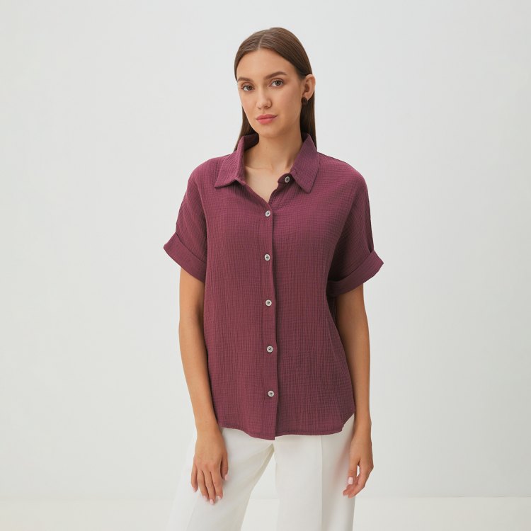 

Рубашка женская Maison David BLN921-1 бордовая S, Бордовый, BLN921-1