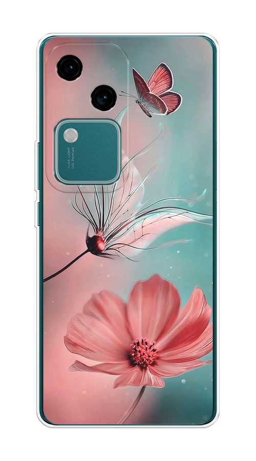 

Чехол на Vivo V30/S18 "Бабочка и цветок", Голубой;розовый, 2610150-1