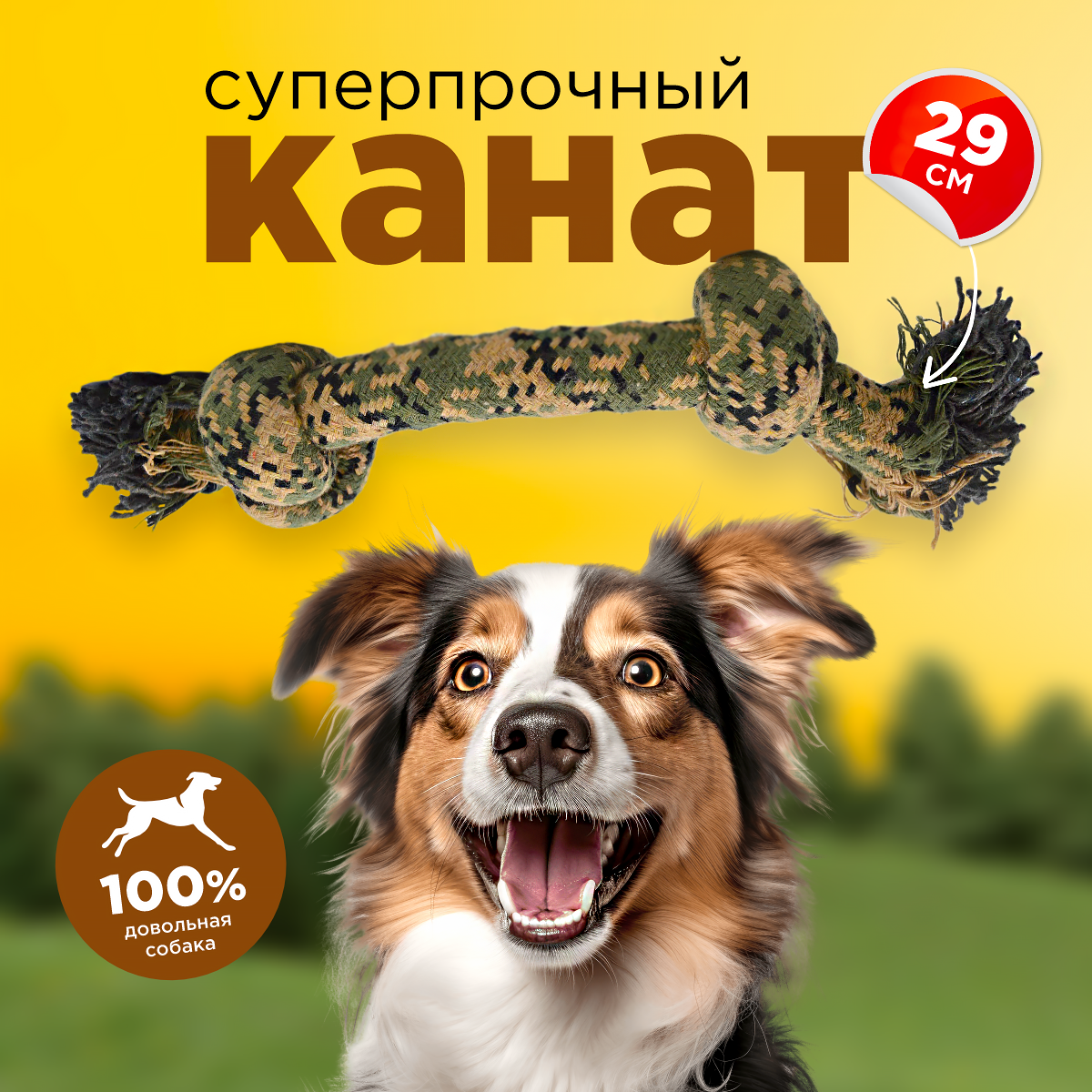 

Игрушка для собак RENA PET Канат с 2 узлами, зеленый, полиэстер, 29 см