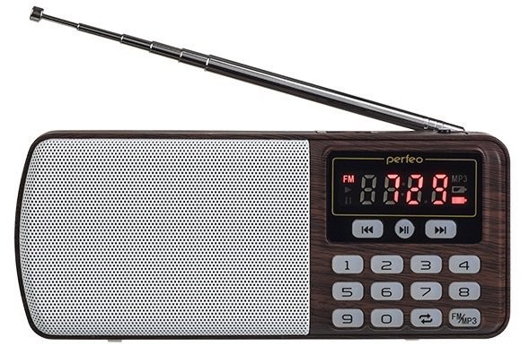 Радиоприемник Perfeo Егерь коричневый FM/MP питание USB или акб BL-5C