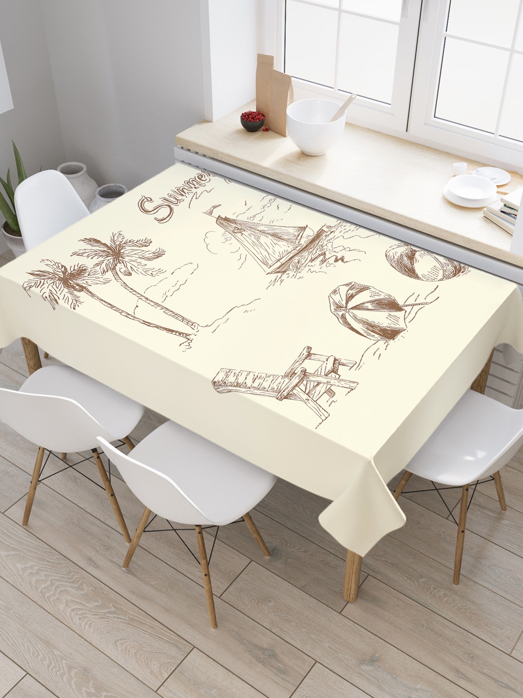 

Скатерть прямоугольная JoyArty "Графическое лето" из оксфорда, 120x145 см, Бежевый, Графическое лето