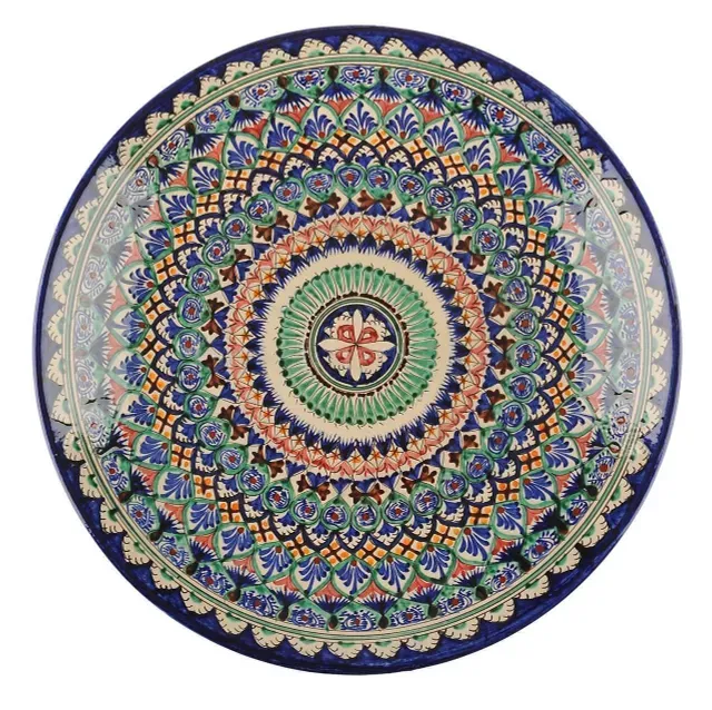 фото Узбекский ляган /тарелка для плова /блюдо, глина, диаметр 38 см, синий риштанская керамика