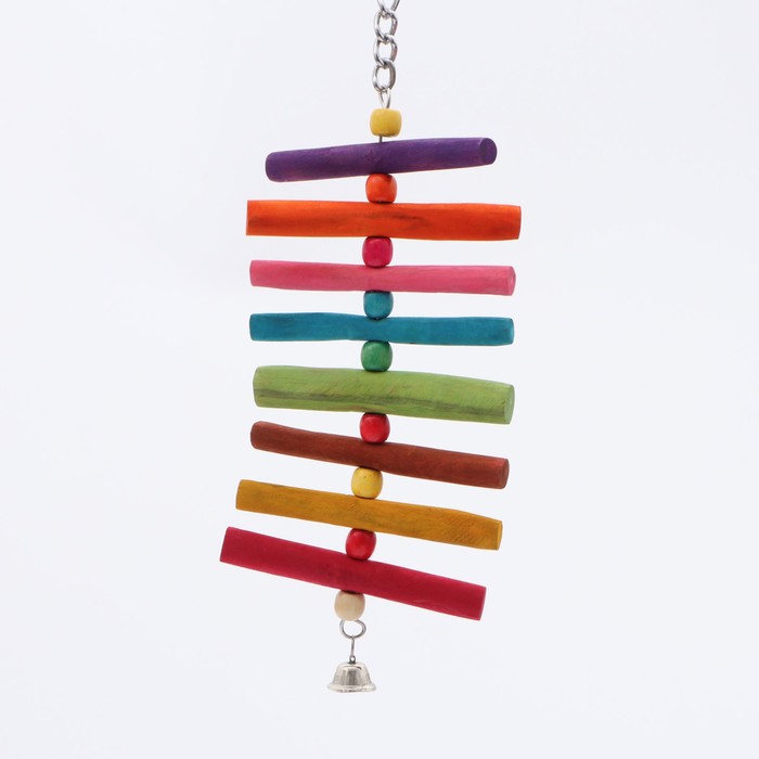 Игрушка для птиц Пижон, с бусинами и колокольчиком, разноцветная, дерево, 18 х 10 см