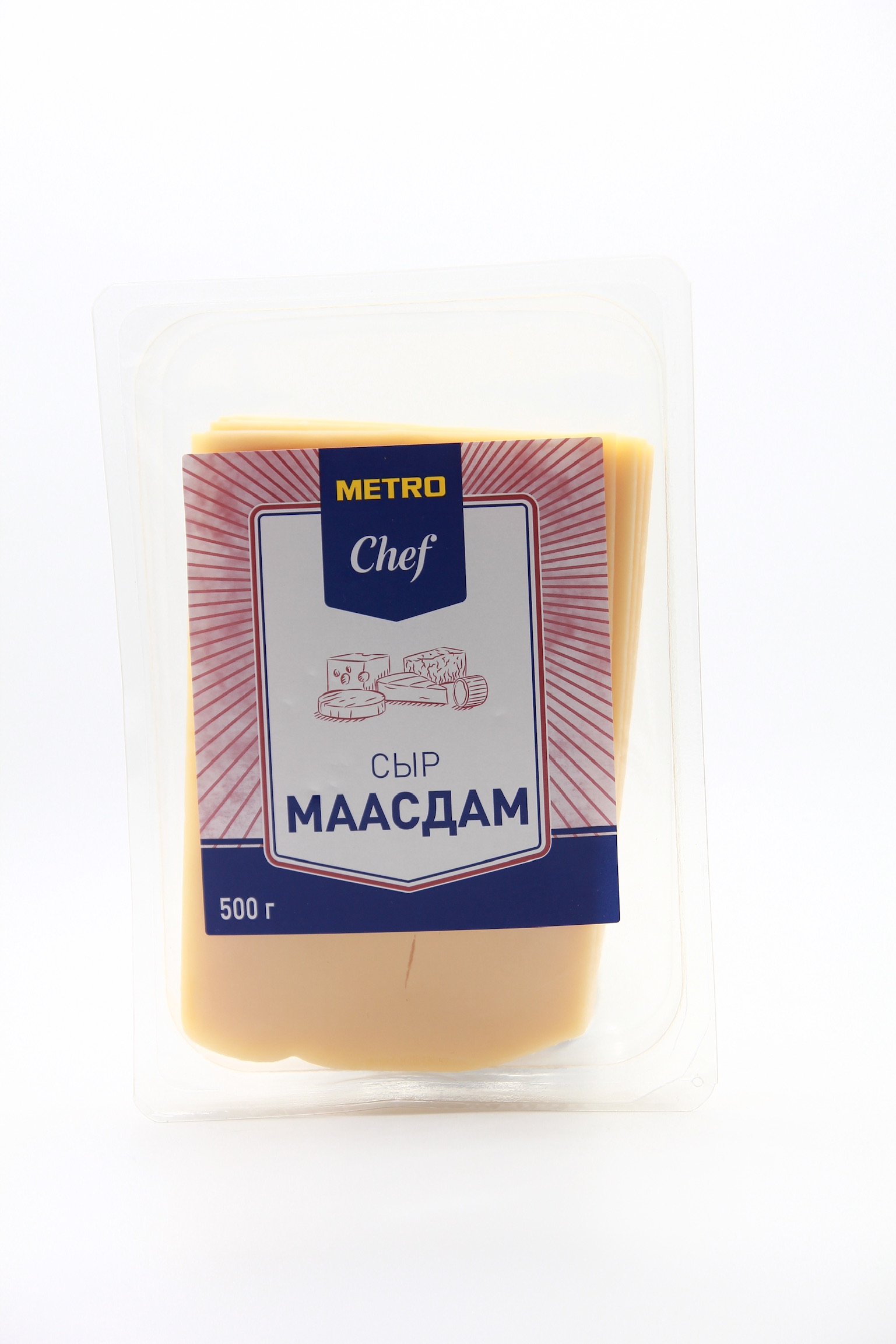 Сыр полутвердый Metro Chef Маасдам нарезка 45% 500 г бзмж