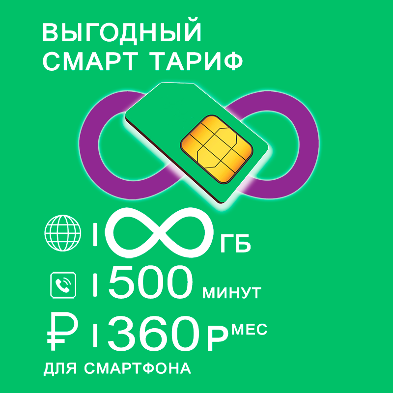 

Сим-карта NoBrand тариф смартфон безлимитный интернет + 500 минут за 360р