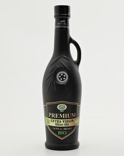 фото Оливковое масло premium bio экстра вирджин p.d.o. каламата, korvel, черная бутылка 500мл