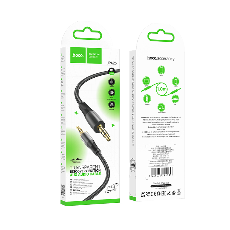 

Кабель mini-Jack 3.5mm-mini-Jack 3.5mm Hoco UPA25 1 м черный, UPA25
