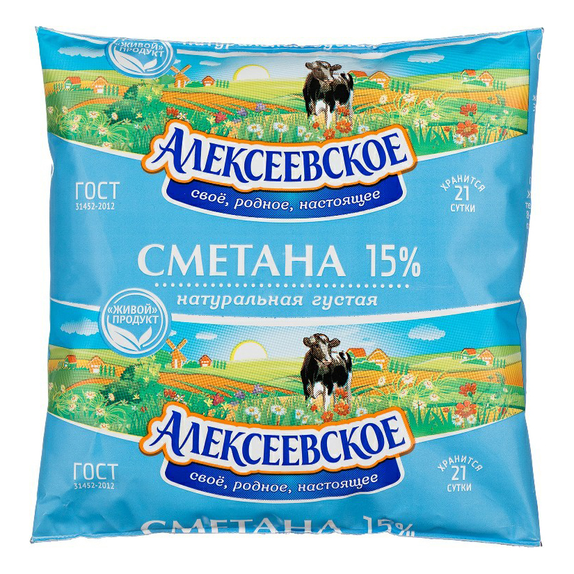 фото Сметана алексеевское 15% 450 г бзмж