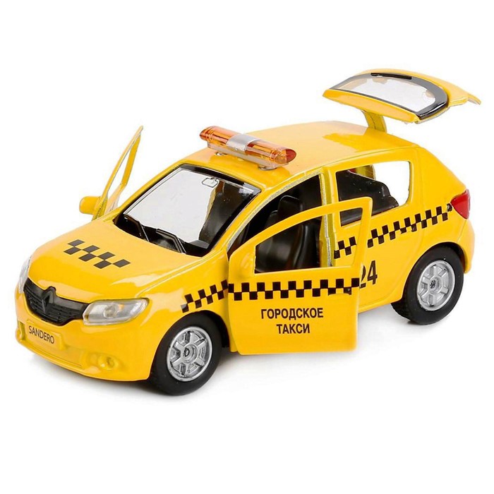 Машина металл Renault Sandero такси 12см, открываются двери, инерционная