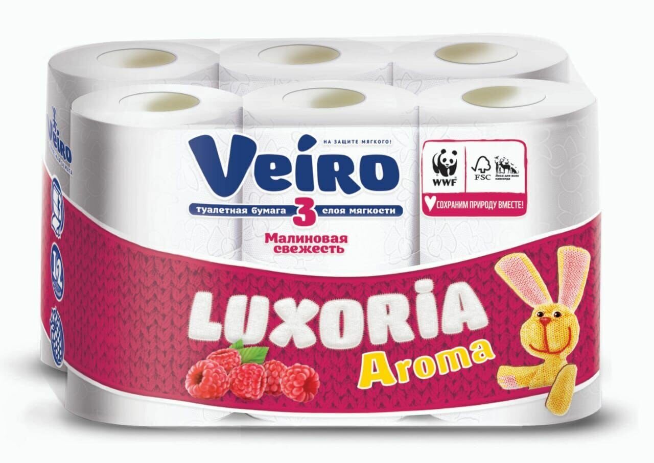 Туалетная бумага Veiro Luxoria Малина 3х-слойная 12 шт туалетная бумага veiro luxoria малина 3 слойная ароматизированная 12шт 48рулонов