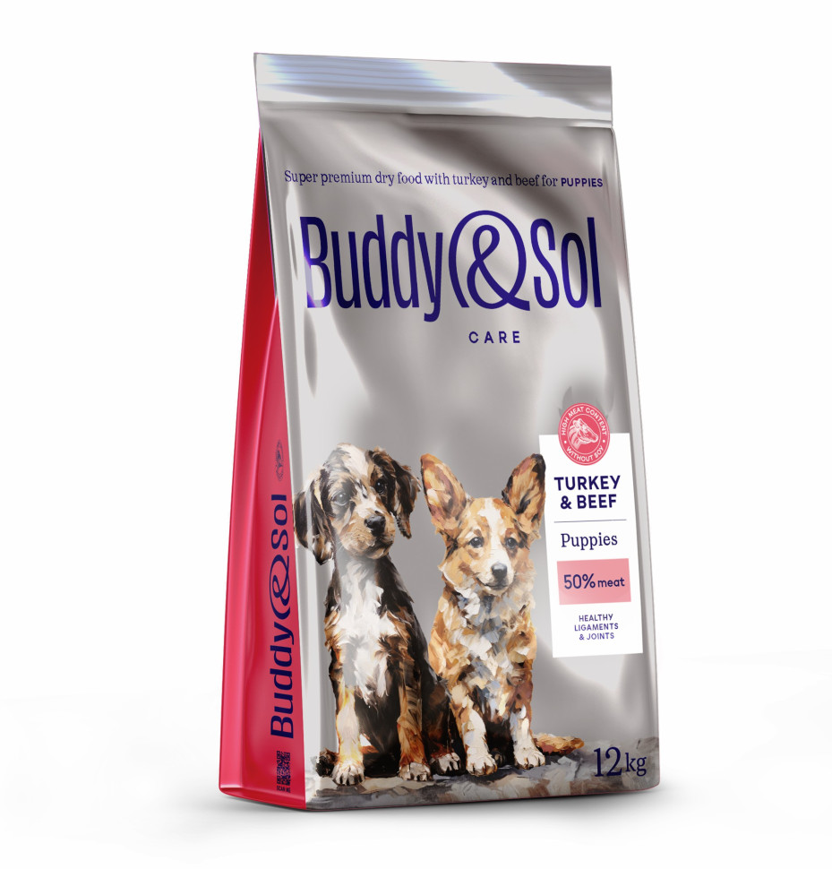 Сухой корм для щенков Buddy&Sol Care Puppy, с индейкой и говядиной, 12 кг