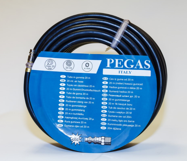 Шланг PEGAS резиновый 6*12 MM 5M с быстросъёмным соединениями шланг прямой с фитингами pegas 6 12 5 м резиновый