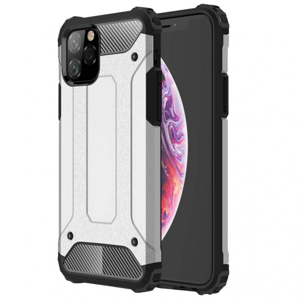 фото Бронированный противоударный tpu+pc чехол immortal для iphone 12 pro max (серебряный) epik