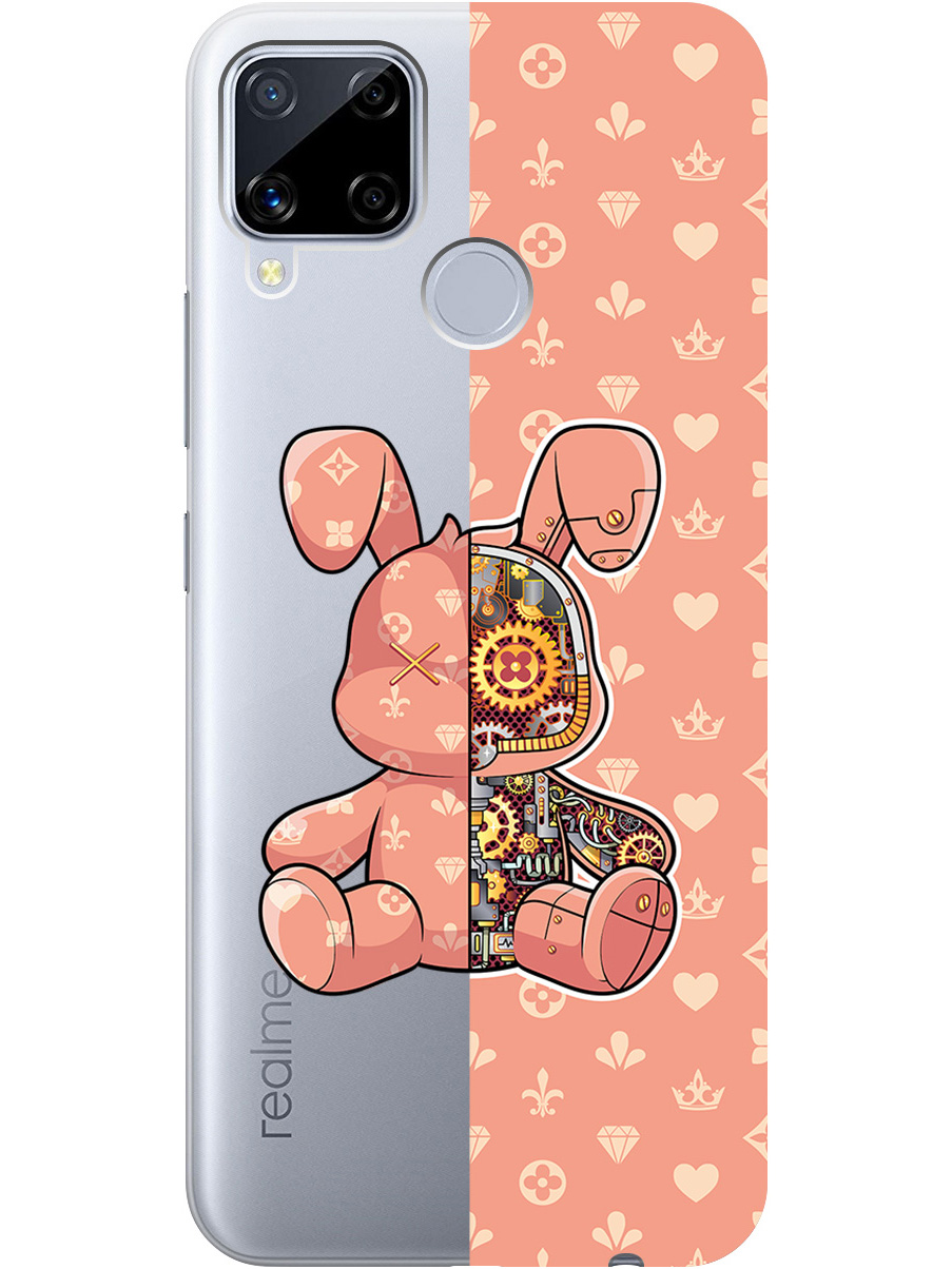 

Силиконовый чехол на realme C15 / C25 с принтом "Персиковый Кролик с механизмом", Прозрачный;бежевый;оранжевый, 726149871