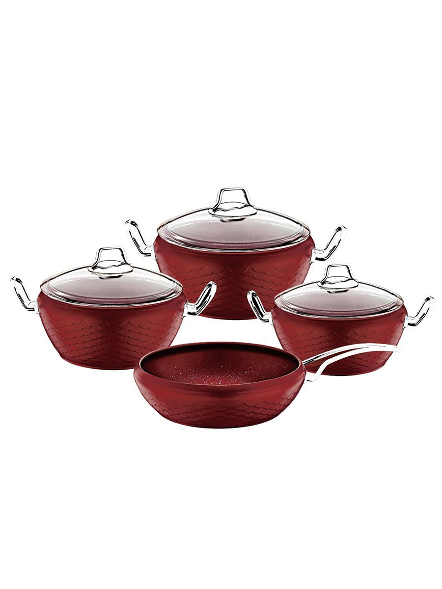 фото Набор кастрюль и сковородок алюминий o.m.s. collection 7 предметов 3058-red-pltn
