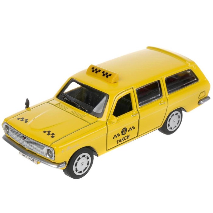 Машина металлическая ГАЗ-2402 Волга такси, 12 см, открываются двери и багажник, цвет желты