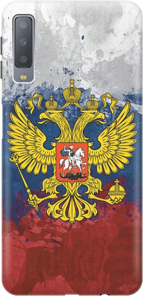 

Силиконовый чехол на Samsung Galaxy A7 (2018) с принтом "Герб и Флаг РФ", Голубой;желтый, 876