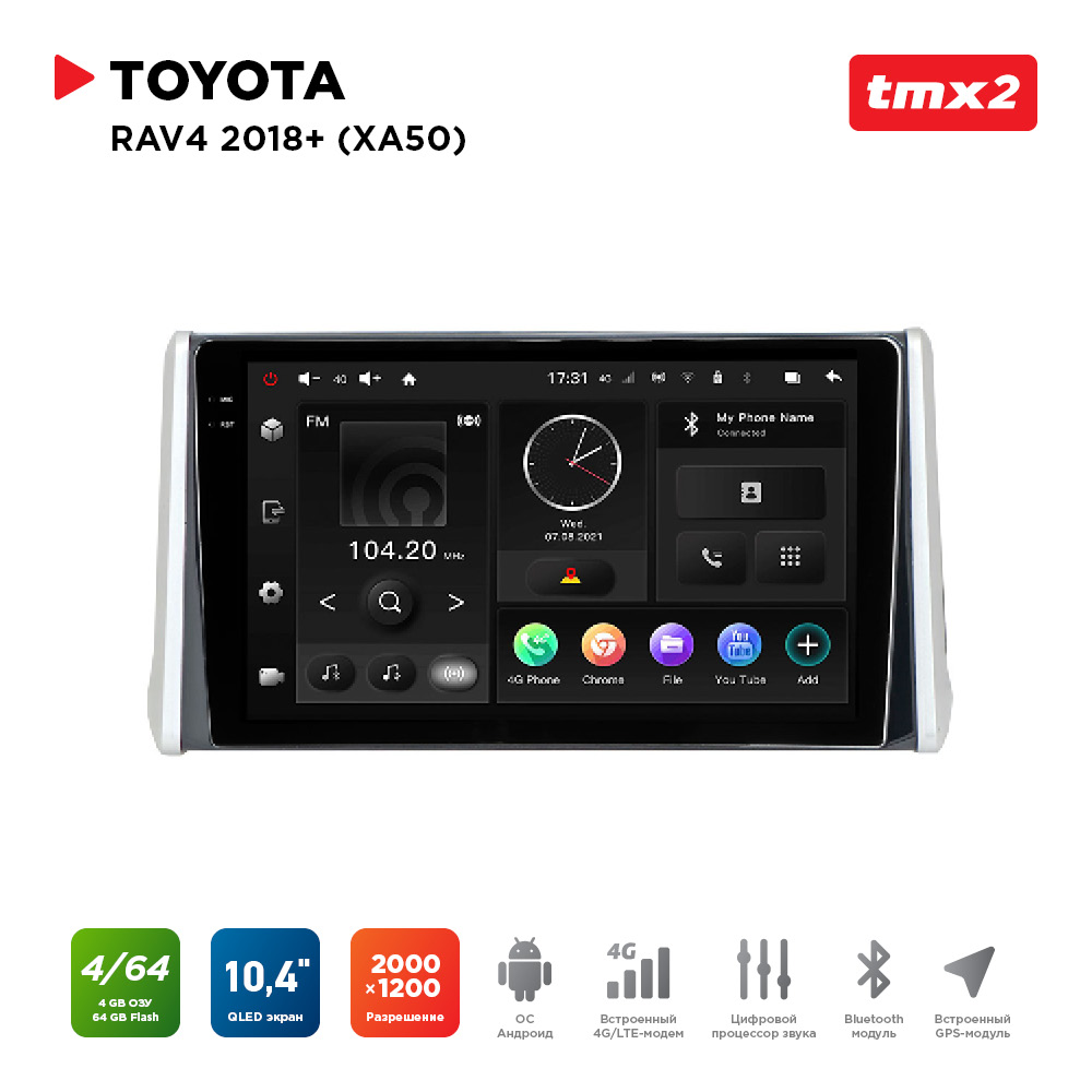 ШГУ Toyota RAV4 18+ (XA50) (MAXIMUM Incar TMX2-2204-4) Android 10/2000*1200, BT, wi-fi, 4G