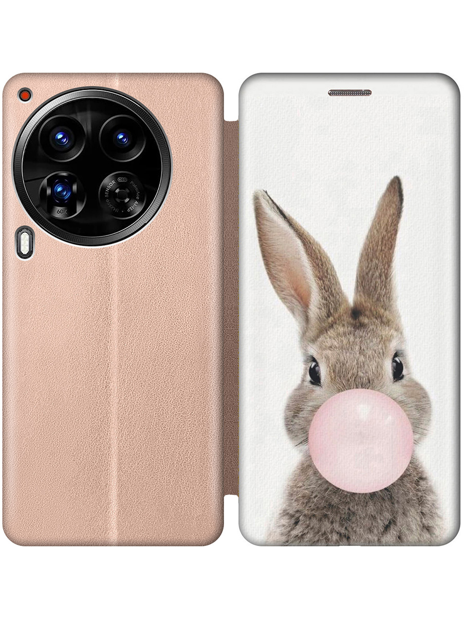 

Чехол-книжка на Tecno Camon 30 Premier 5g с принтом "Заяц с жвачкой" золотой, Золотистый;белый;коричневый;розовый, 782633012