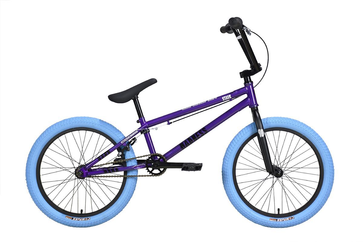 

Велосипед Stark Madness BMX 4 (2024) серо-фиолетовый/черный/синий 9", Серый, Madness BMX 4 - 2024