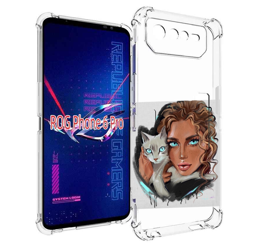 

Чехол MyPads девушка-с-котом-голубые-глаза женский для Asus ROG Phone 6 Pro, Прозрачный, Tocco