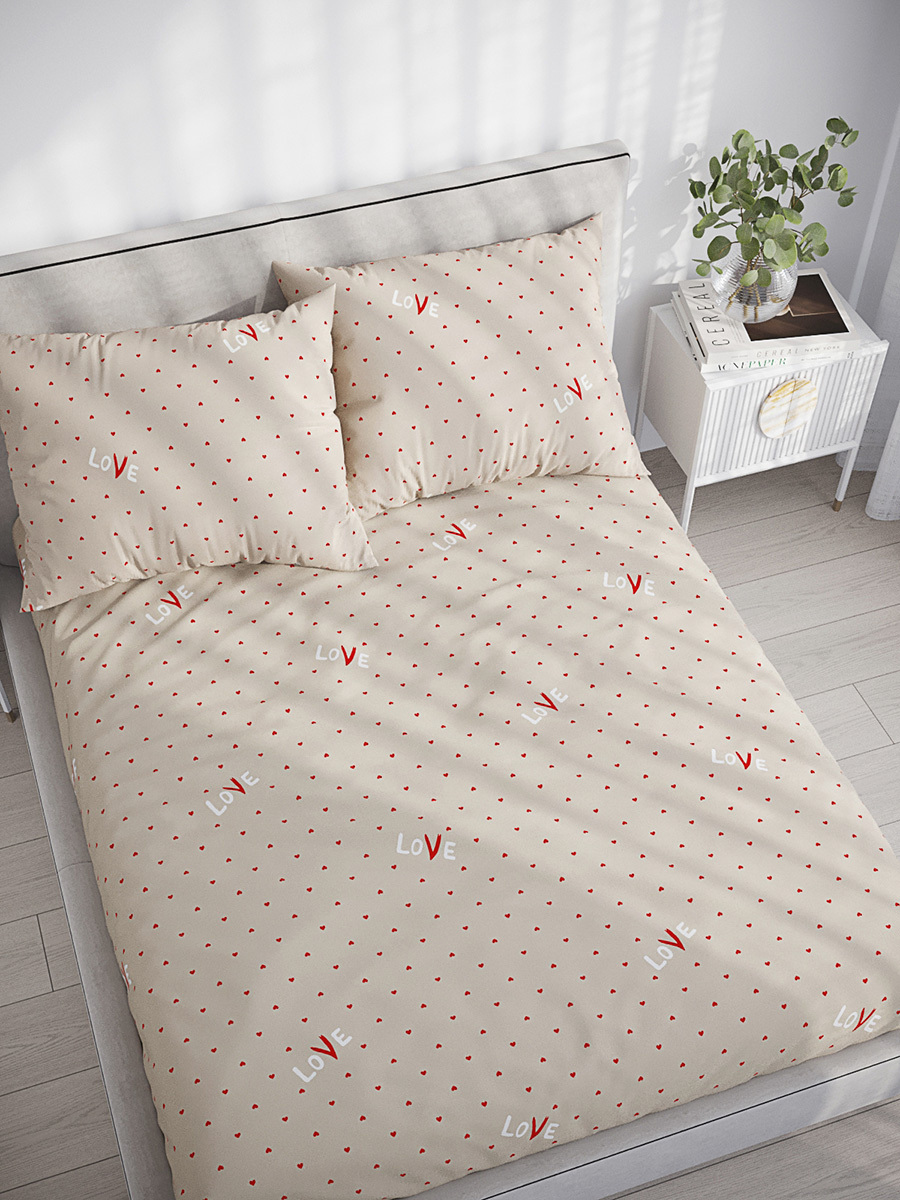 

Простынь Сказка Лав 240x215 см перкаль, Бежевый, Лав