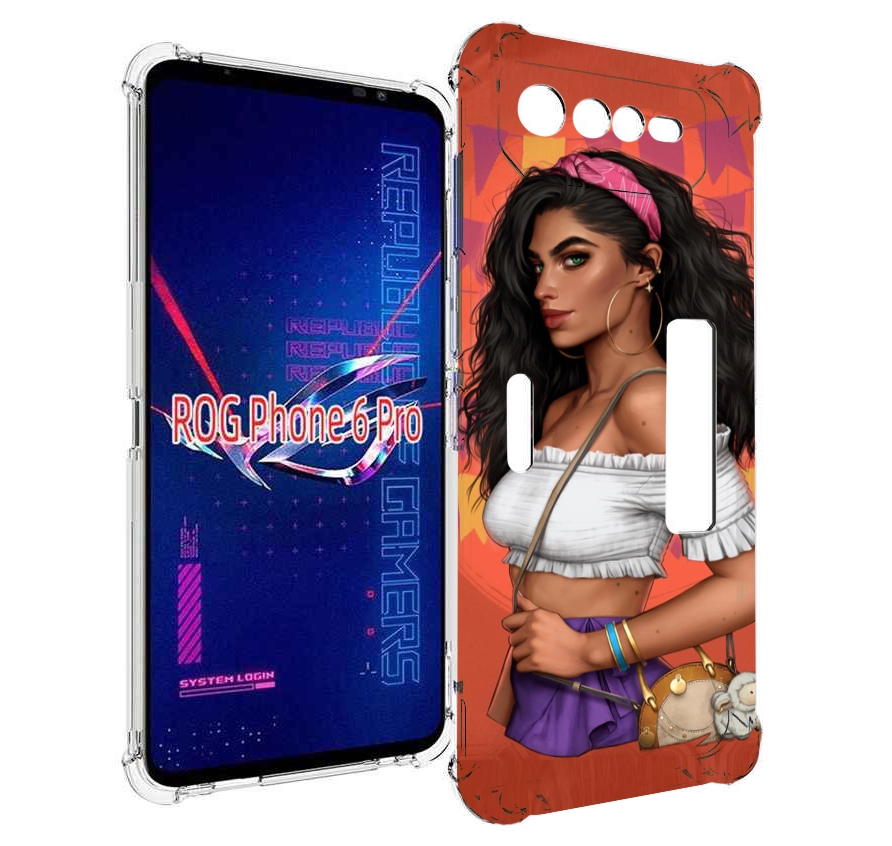 Чехол MyPads девушка-с-сумкой-мулатка женский для Asus ROG Phone 6 Pro
