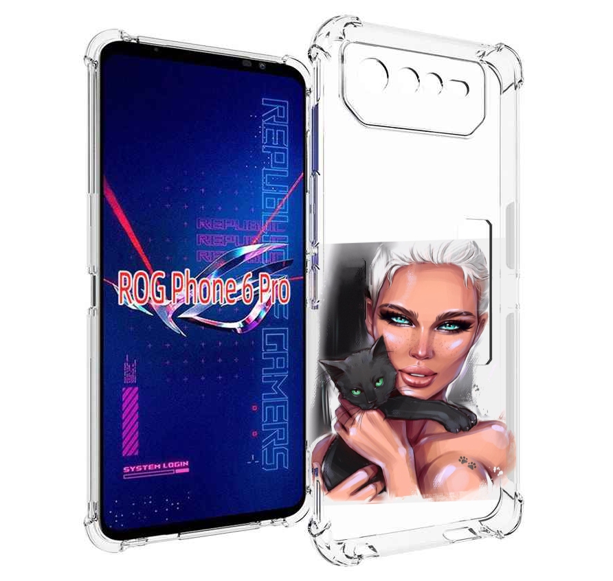 

Чехол MyPads девушка-с-черным-котиком женский для Asus ROG Phone 6 Pro, Прозрачный, Tocco