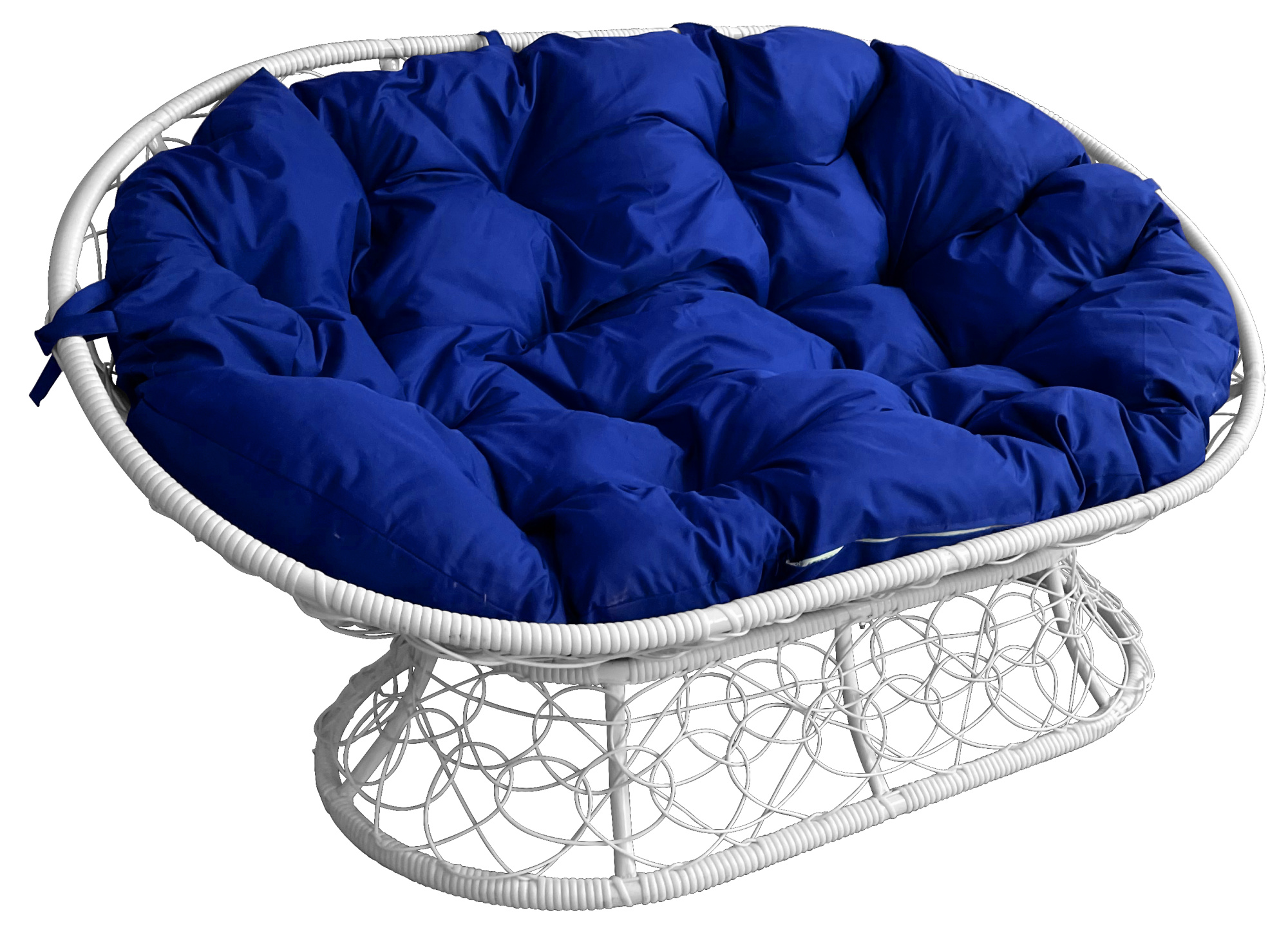 фото Диван садовый m-group мамасан белый ротанг 12110110 синяя подушка