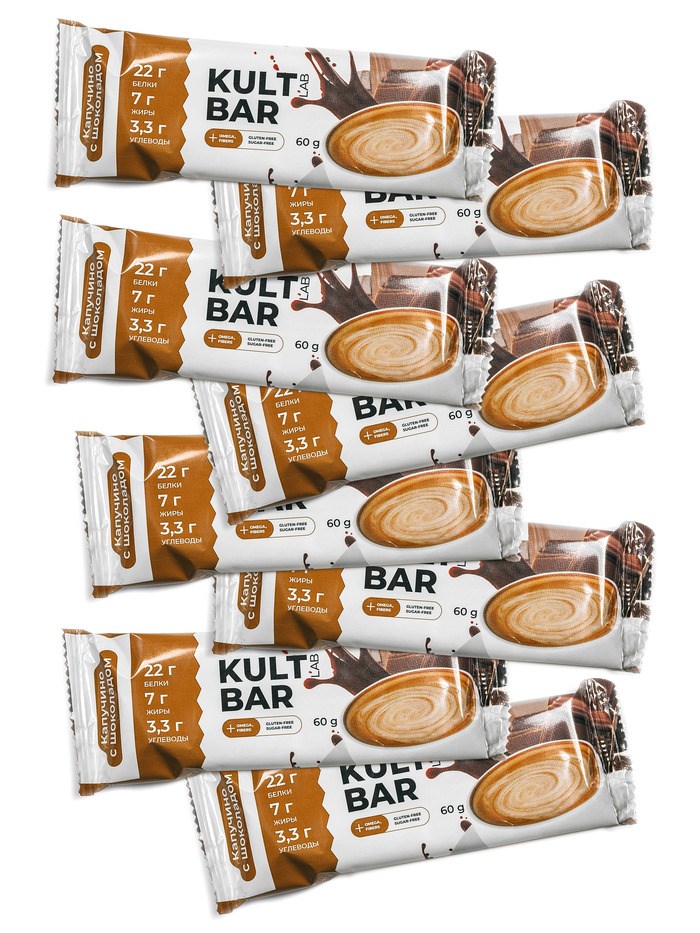 фото Kultlab протеиновый батончик kult bar коробка 60г х 20 капучино - шоколад