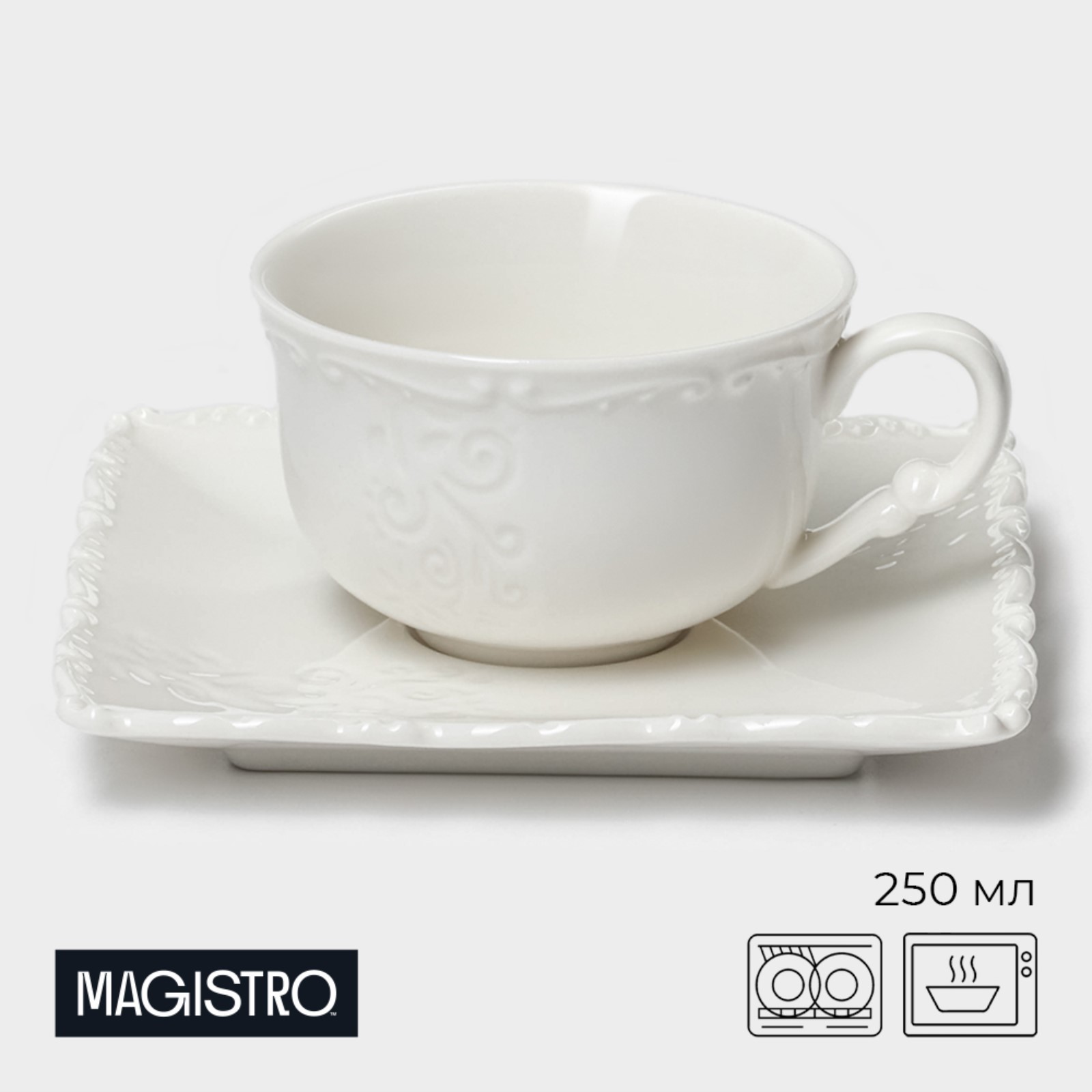 

Чайная пара Magistro фарфоровая,Kingdom, кружка 230 мл, Белый, "Чайные пары SL"