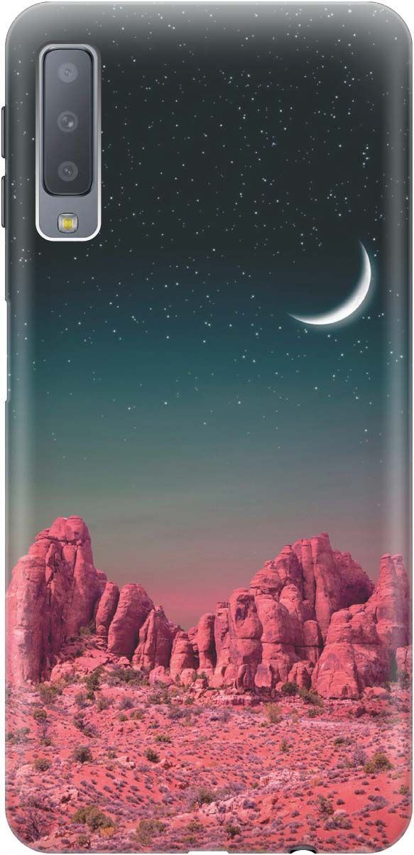 

Чехол на Samsung Galaxy A7 (2018) с принтом "Месяц над розовыми горами", Розовый;черный, 877