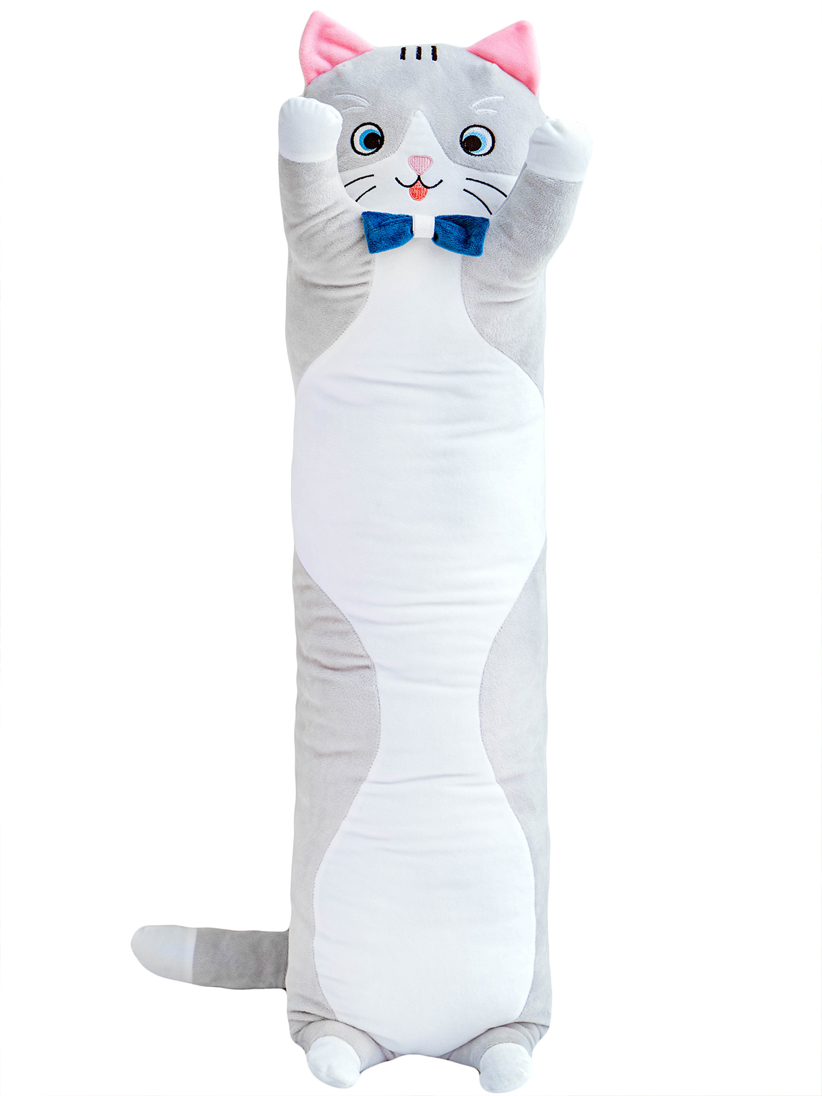 фото Подушка обнимашка goldstitch длинный кот батон 100 см., плюшевая, серая