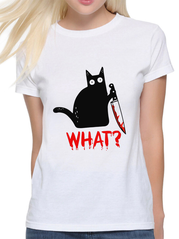 

Футболка женская Dream Shirts Котик-убийца с ножом "WHAT" 756451111 белая 3XL, Котик-убийца с ножом "WHAT" 756451111