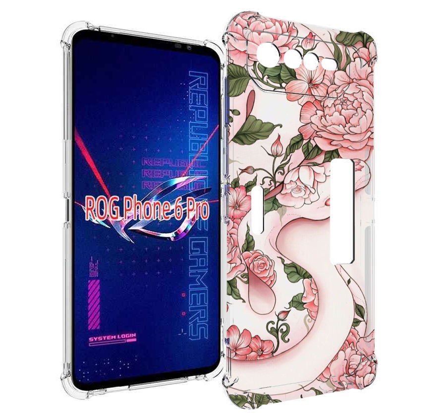 

Чехол MyPads змея-в-розовых-цветах женский для Asus ROG Phone 6 Pro, Прозрачный, Tocco