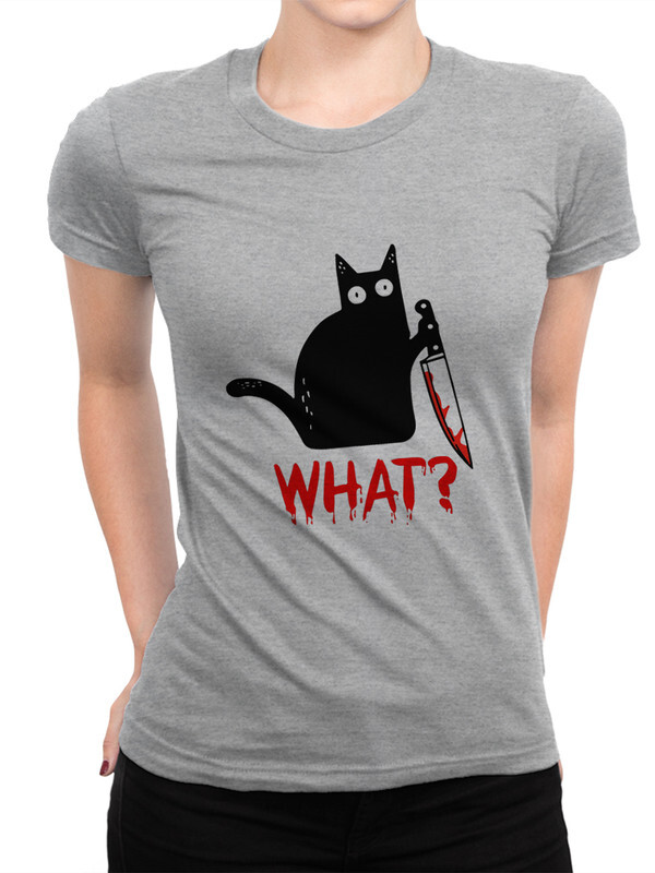 фото Футболка женская dream shirts котик-убийца с ножом "what?" 756451111 серая 3xl