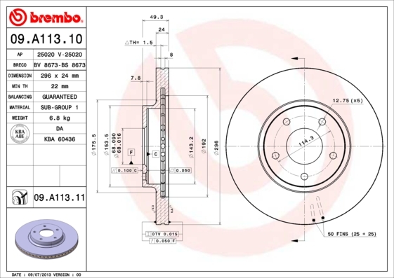 

Тормозной диск brembo комплект 1 шт. 09A11311