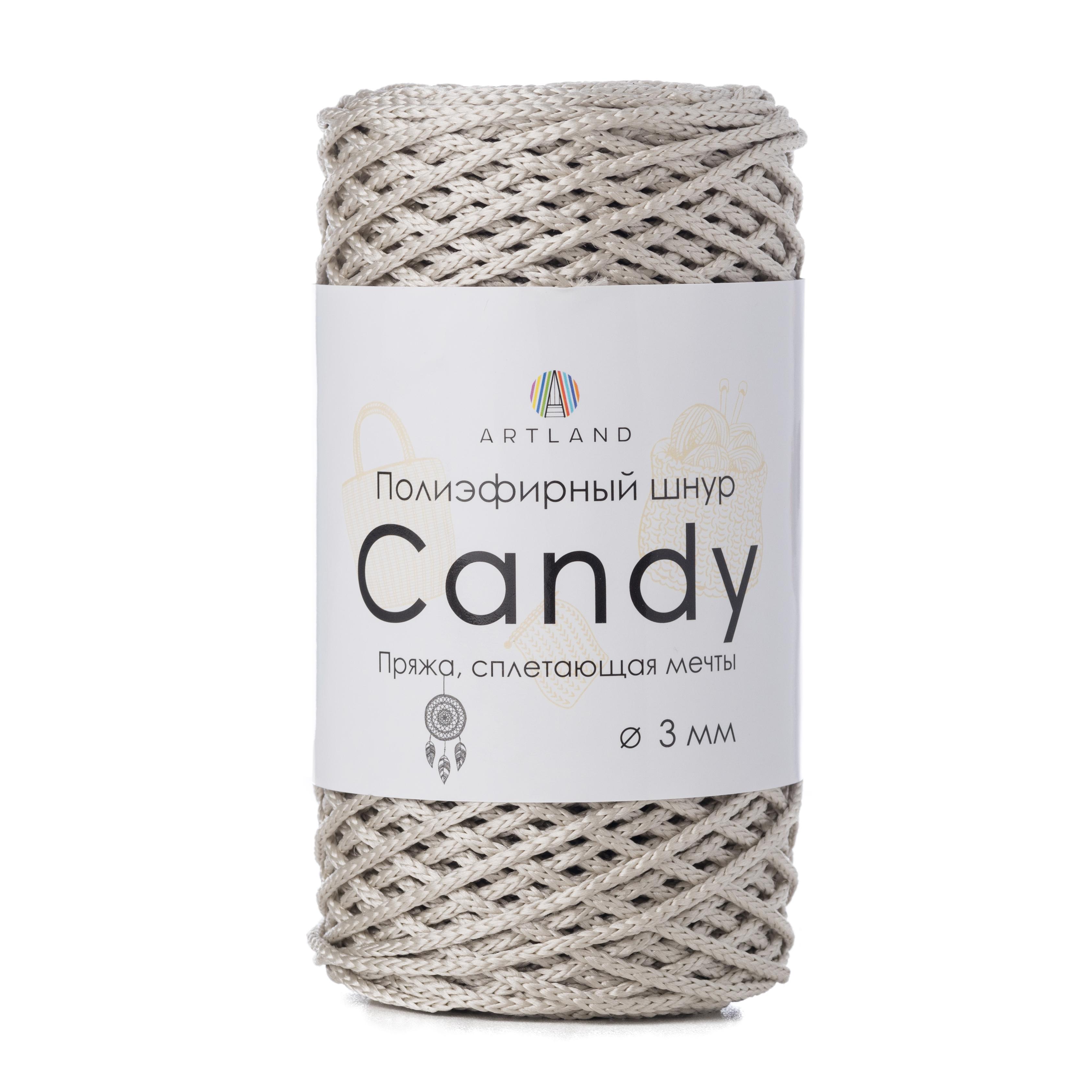 

Полиэфирный шнур Artland Candy 3 мм 100 м, 200 гр, цвет 34 жемчуг, Бежевый, candy NL