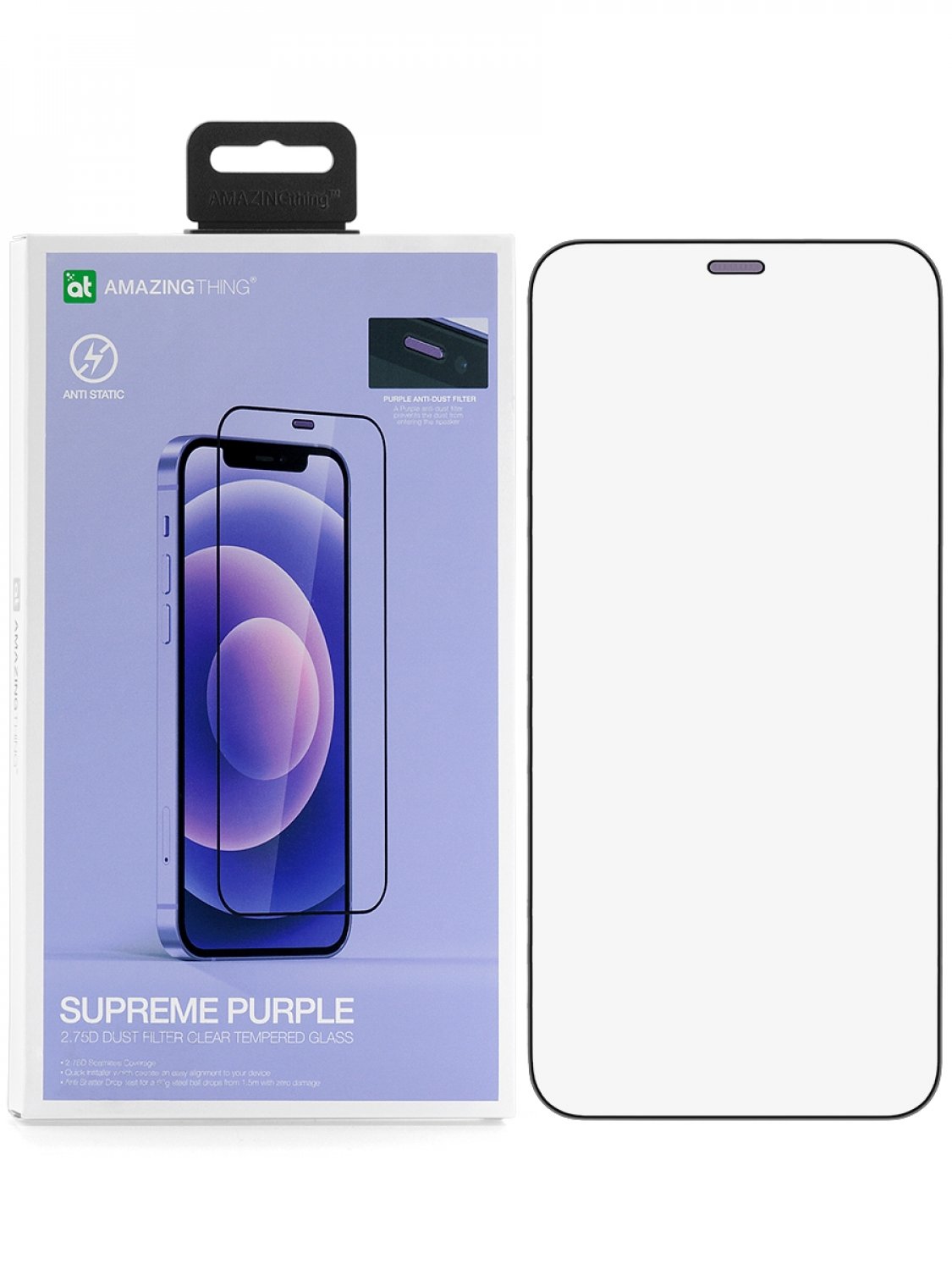 фото Защитное стекло для apple iphone 12, 12 pro amazingthing dust filter (purple) black