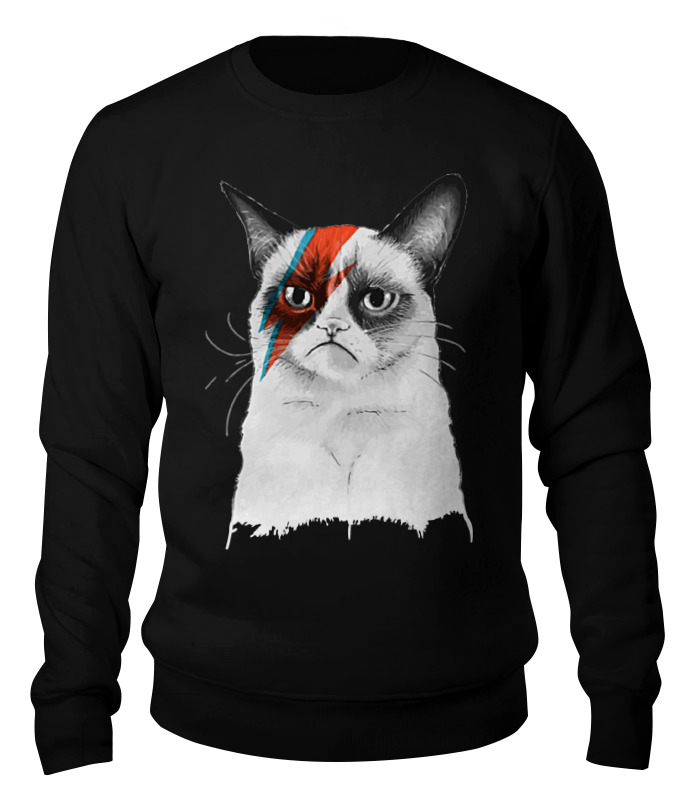 

Свитшот унисекс Printio Grumpy cat x david bowie черный 2XL, Grumpy cat x david bowie