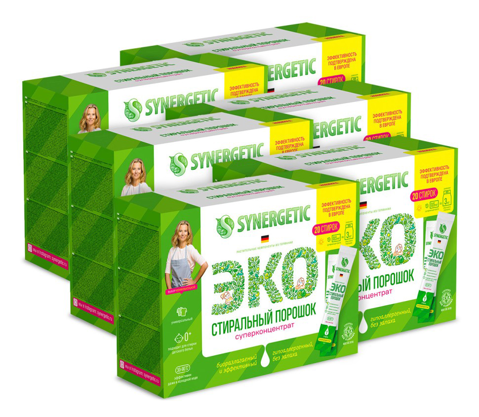 

Порошок для стирки Synergetic 20 стирок универсал 0.5кг (упак.:6шт) (109003*6)