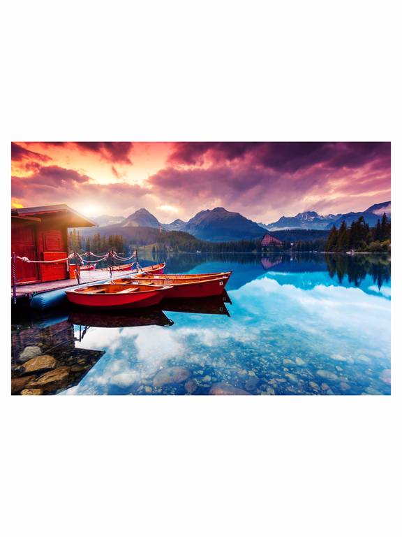 фото Картины на экокоже "ultra market" kk60x20 природа "озеро и лодки"