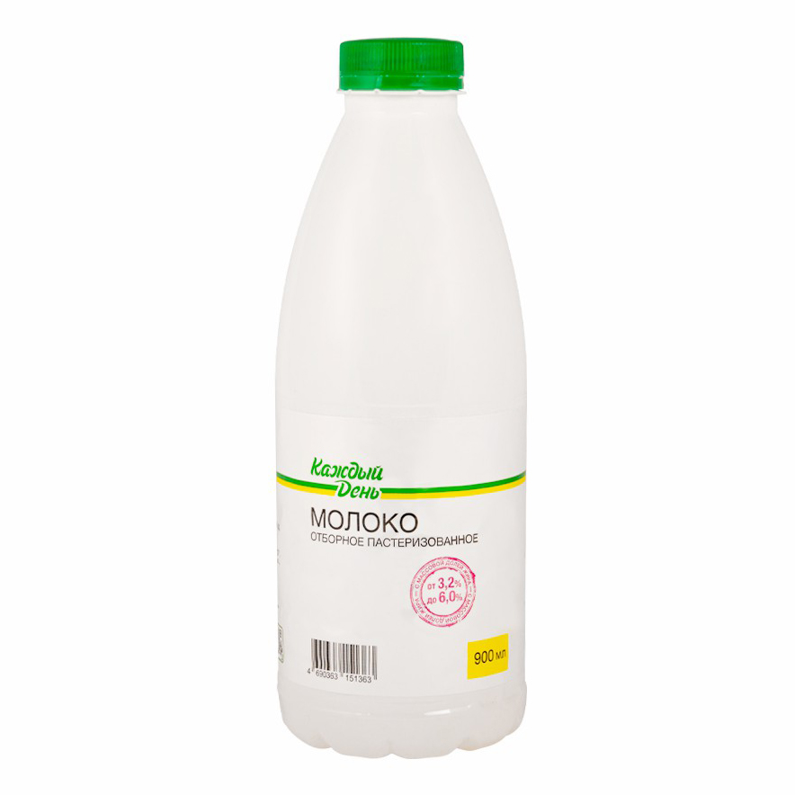 Молоко «Каждый день» пастеризованное цельное, 900 мл