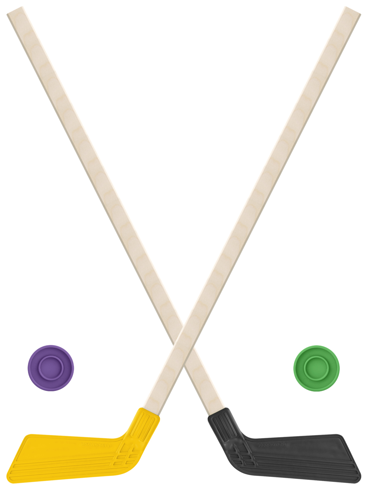 фото Детский хоккейный набор задира-плюс, клюшки хоккейные 80 см (жёл и черная) +2 шайбы