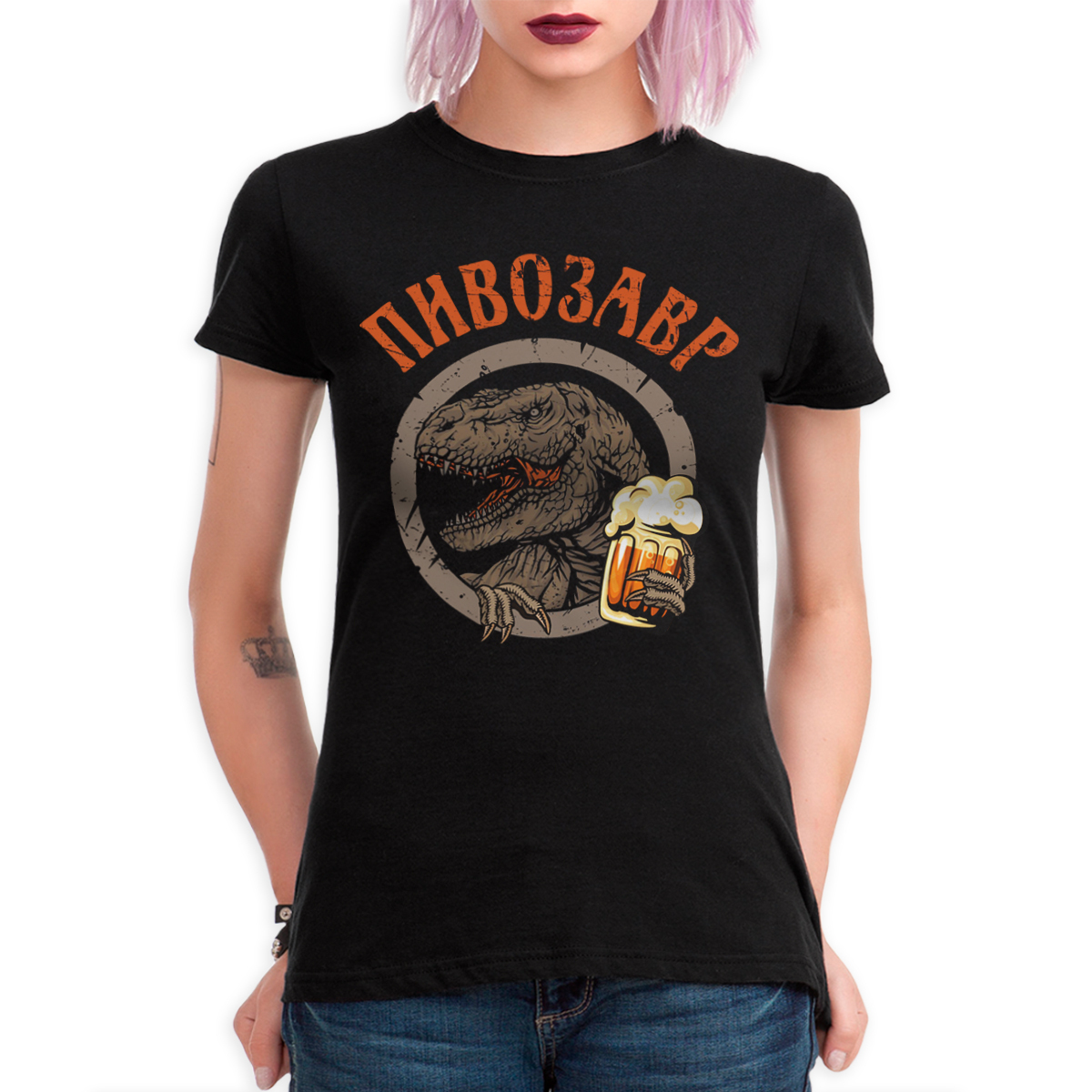 

Футболка женская Dream Shirts Пивозавр 332580111 черная S, Пивозавр 332580111