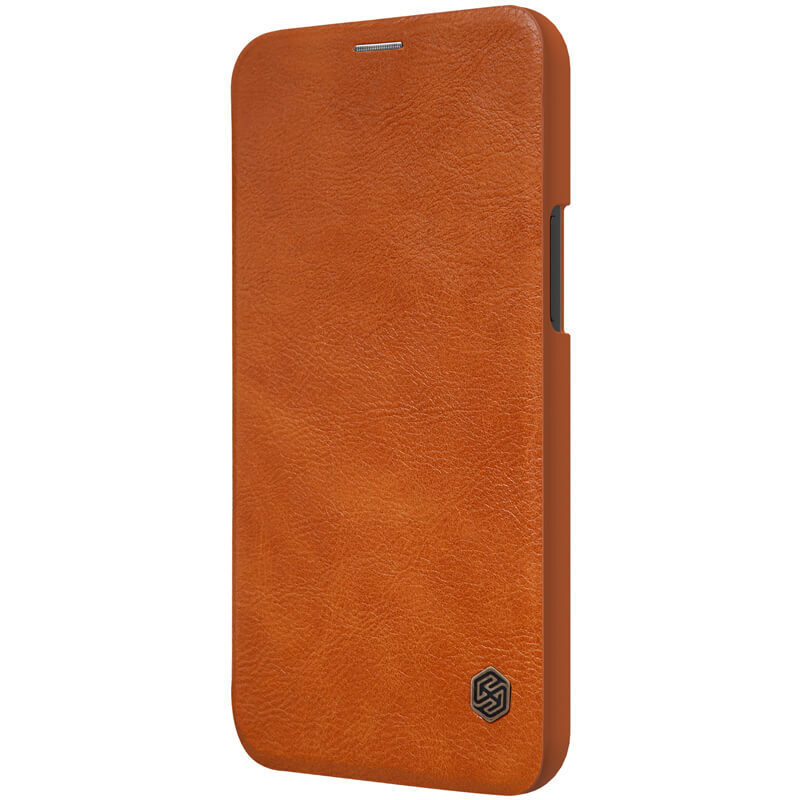 фото Кожаный чехол-книжка nillkin leather qin для iphone 12 mini (коричневый)