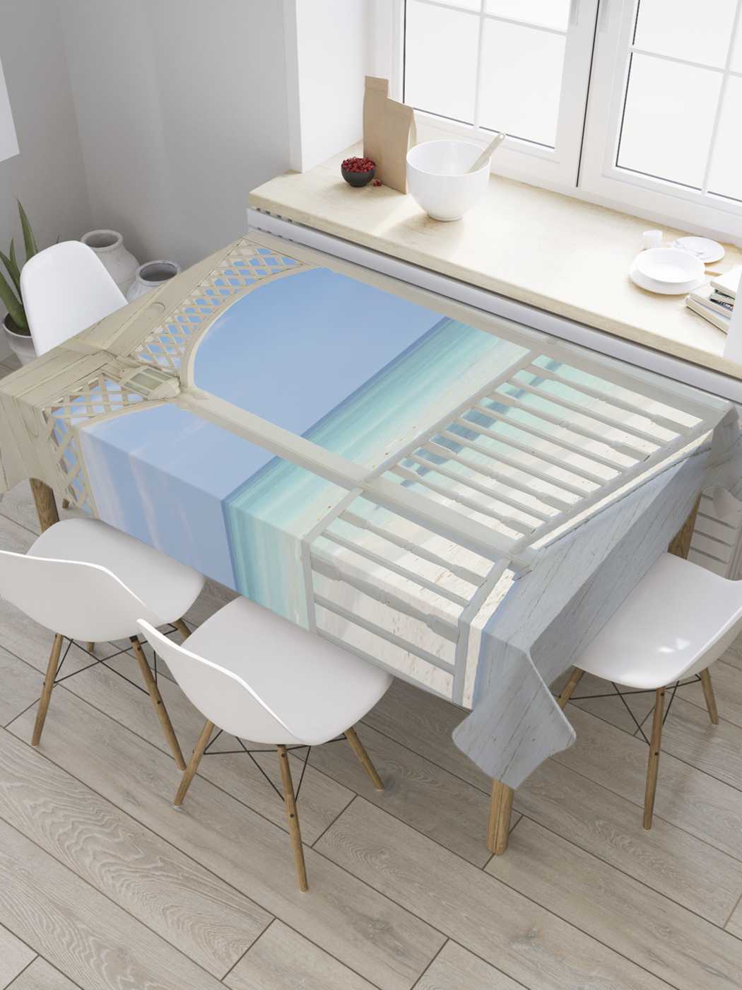 

Скатерть прямоугольная JoyArty "В тени навеса" из оксфорда, 120x145 см, Голубой, В тени навеса