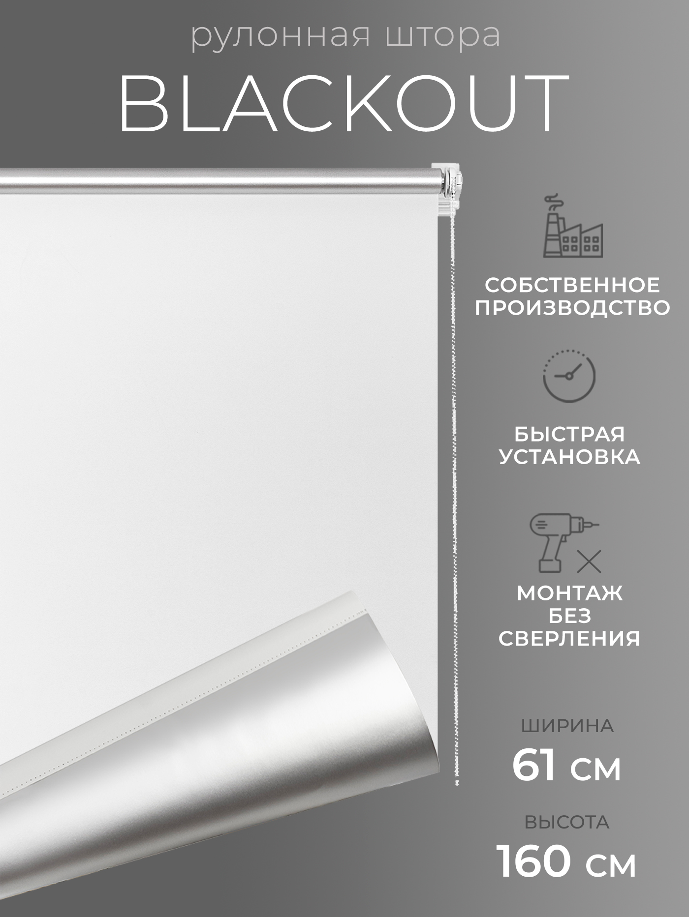 

Рулонная штора Blackout LmDecor Симпл 61х160см, Белый, 68