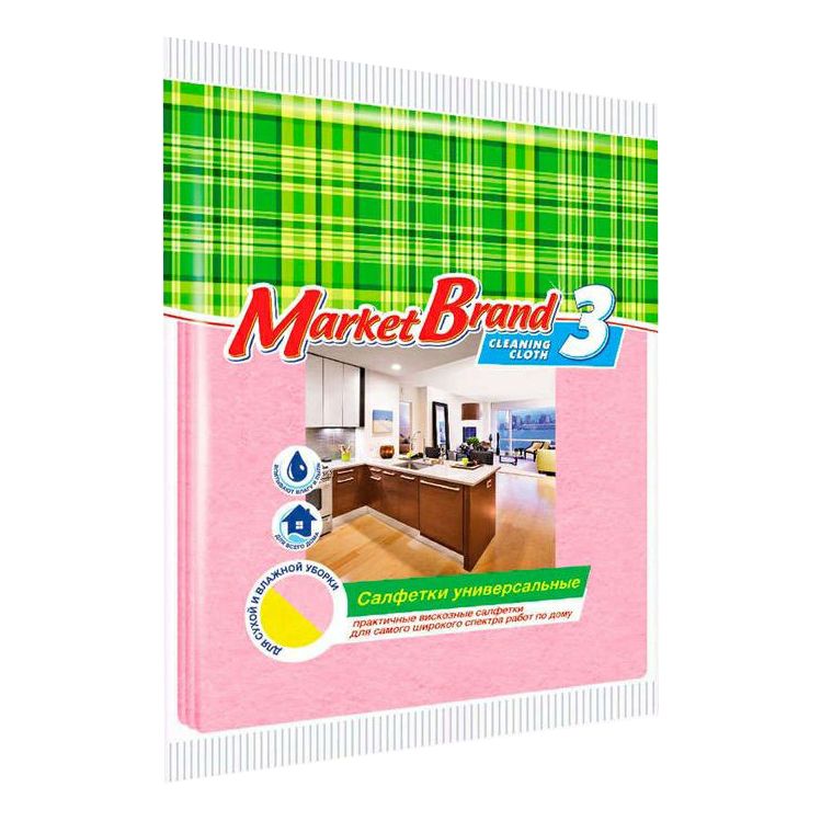 

Салфетки Market Brand для уборки вискозные 30 х 40 см 3 шт